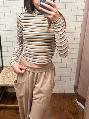 Free People FP Movement Up In The Air Matching Set - Sandy / Navy Stripe - NWT